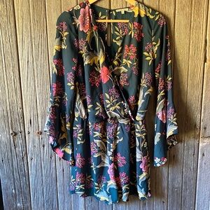 Charlotte Russe Floral Romper - Green and Pink